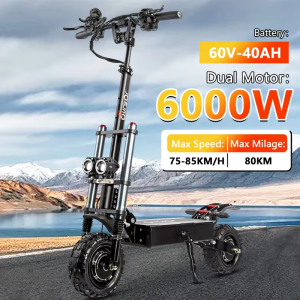 H09 electric scooter 6000W dual motor 60V40AH folding fast off-road electric scooter 11 inch 85KM/H range 100KM electric scooter