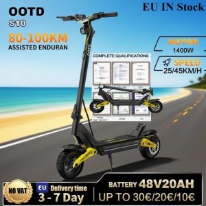 Electric Scooter OOTD S10/T10 10inch Bluetooth Link APP 1400W 48V 20AH 55 KM/H Max Mileage 70km light Scooter Dual Suspension